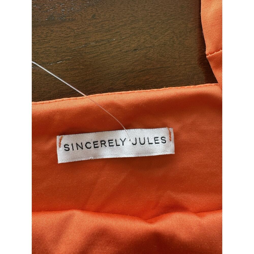 NWT Sincerely Jules Orange Bodycon Midi Dress XS Square Neck Fitted - Picture 6 of 10